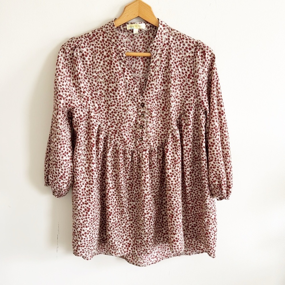 Mimi + Daphne brown leopard print boho babydoll blouse top size M
